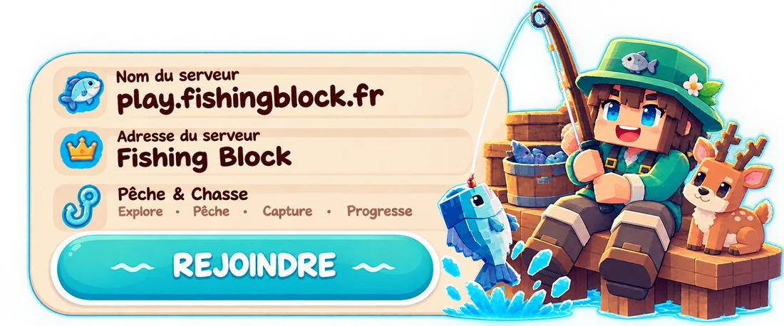 Fishing Block, play.fishingblock.fr, pêche et chasse. Explore, pêche, capture, progresse.